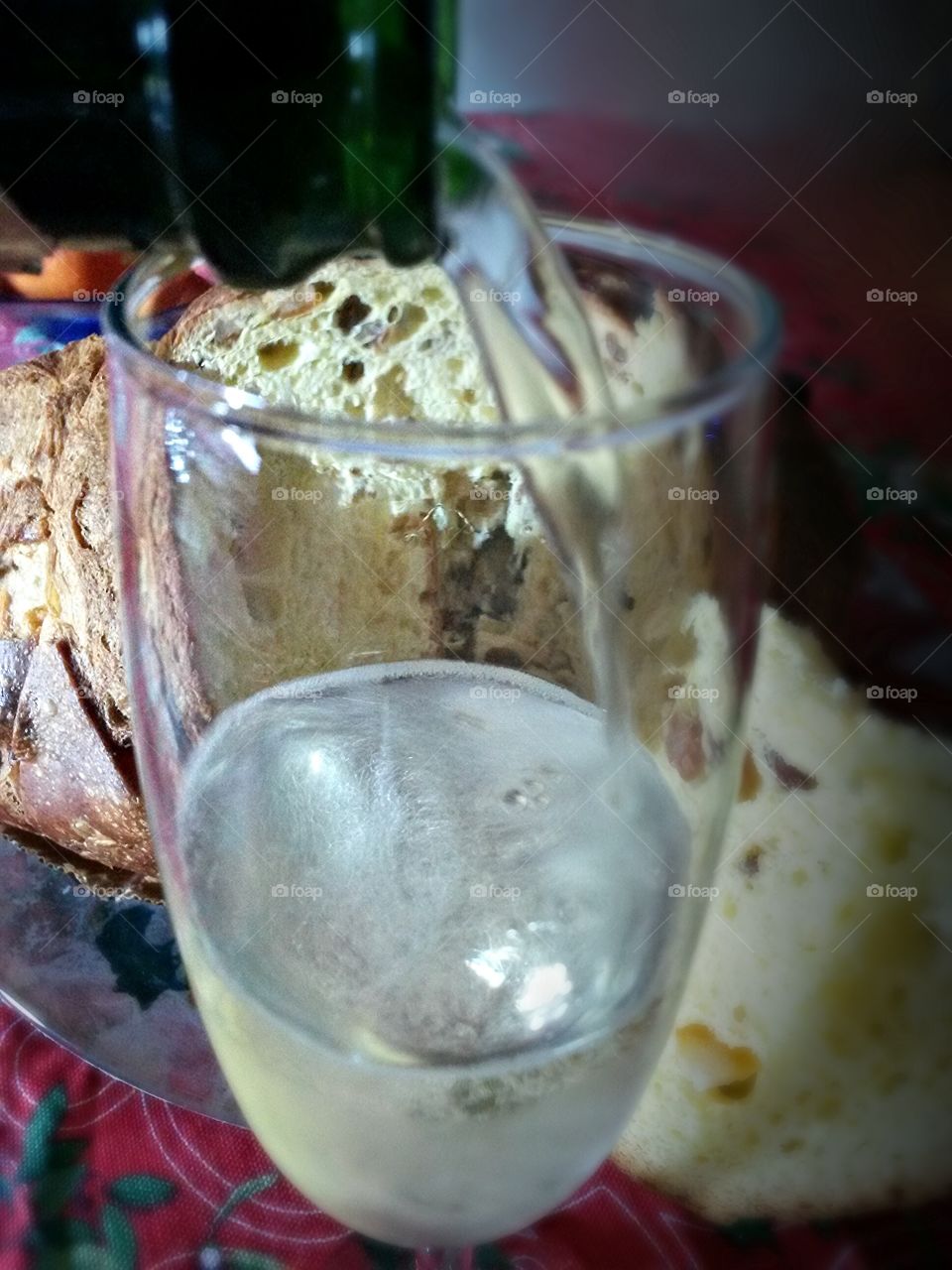 sparkling wine and italian traditional panettone for christmas celebration