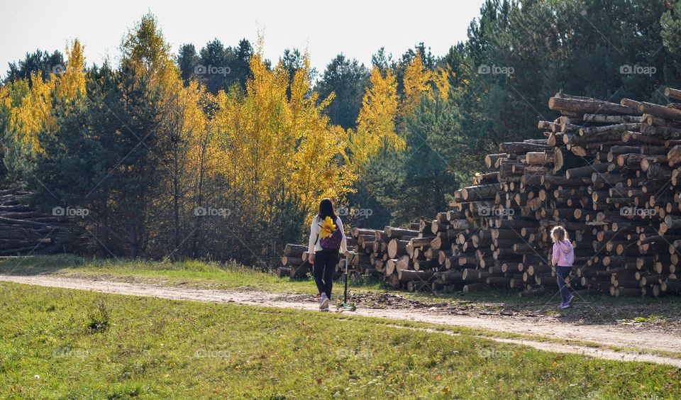 girl walking, nature landscape, social distance