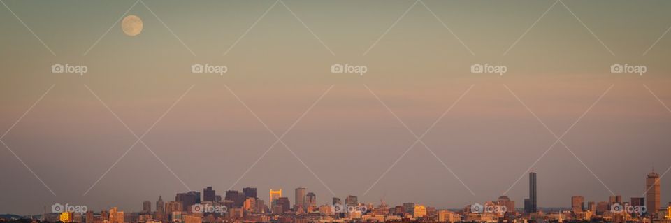 Moonrise panorama of Boston
