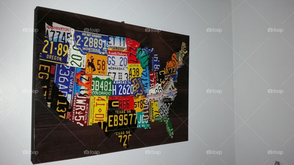 United States map made of license plates