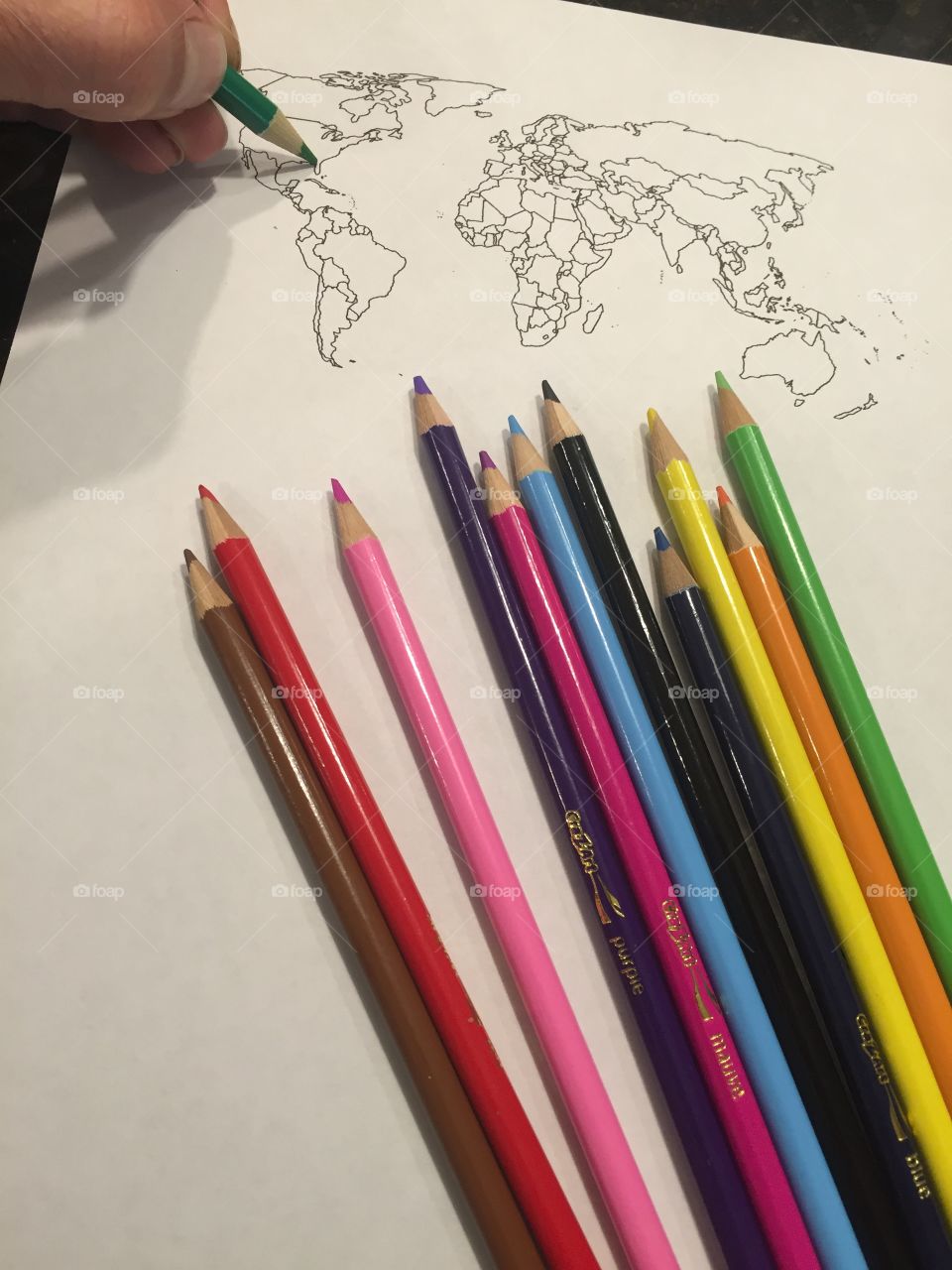 Colored pencils on map