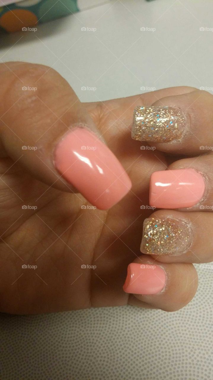 #acrylics#coral#gold#nails
