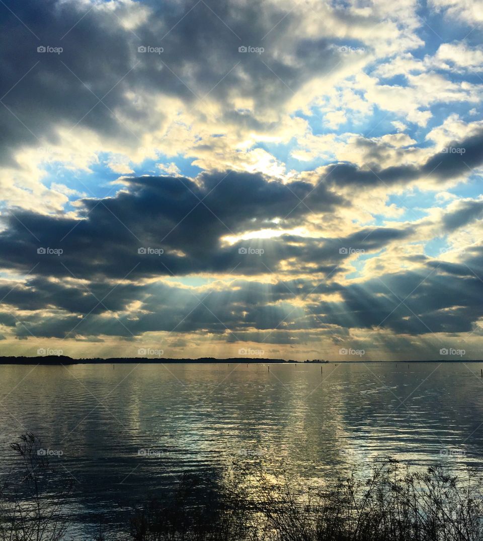 Sunlight through gap in clouds