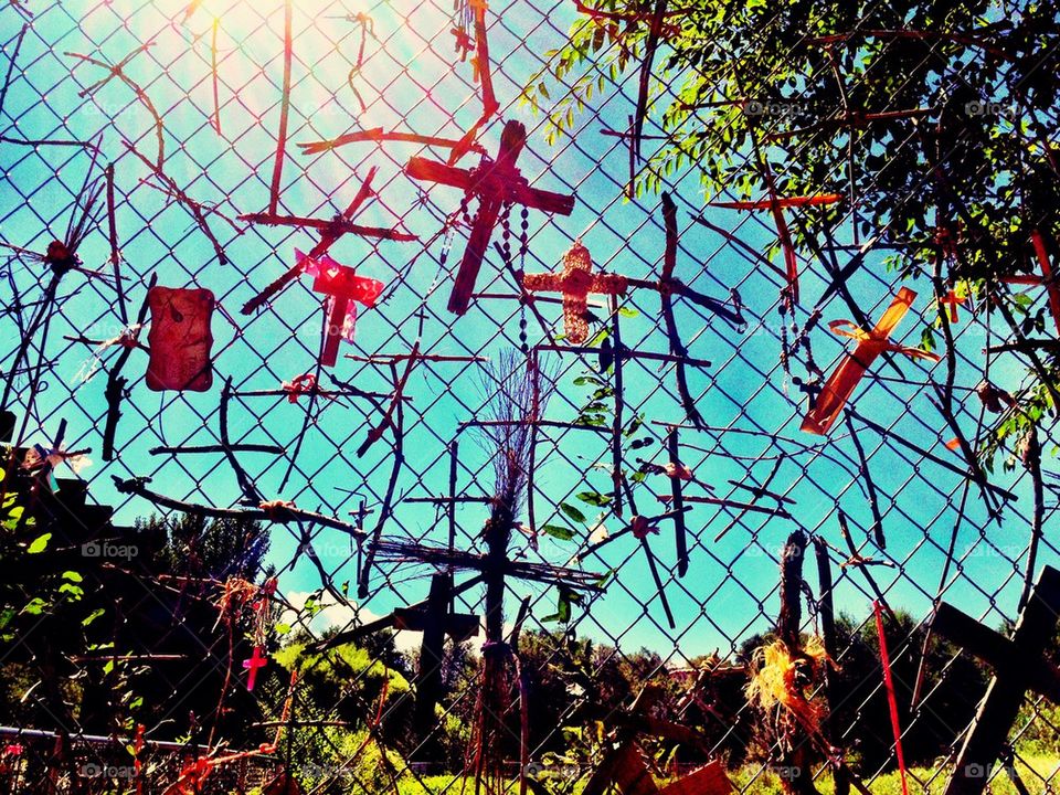 Crosses in the Fence of Santuario de Chimayo.