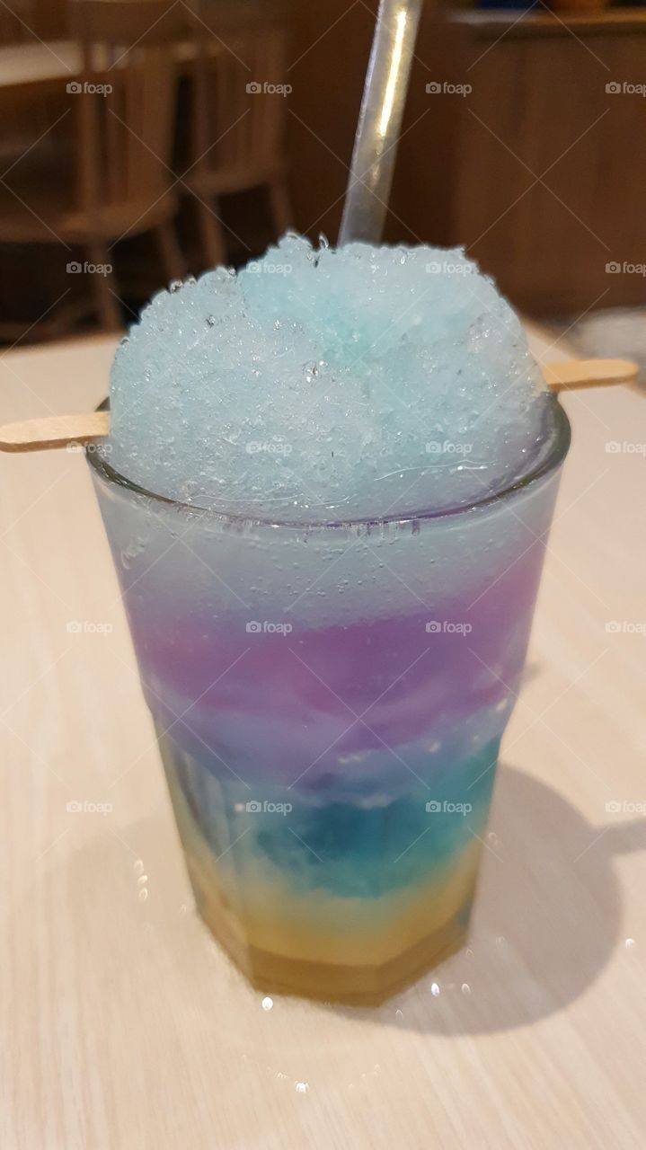 Triple colored ice shaved soda