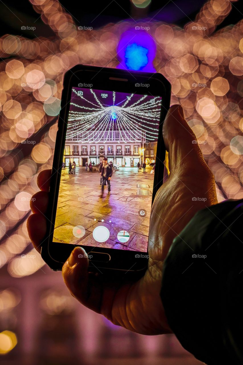 Photographing Christmas lights in Santiago de Compostela