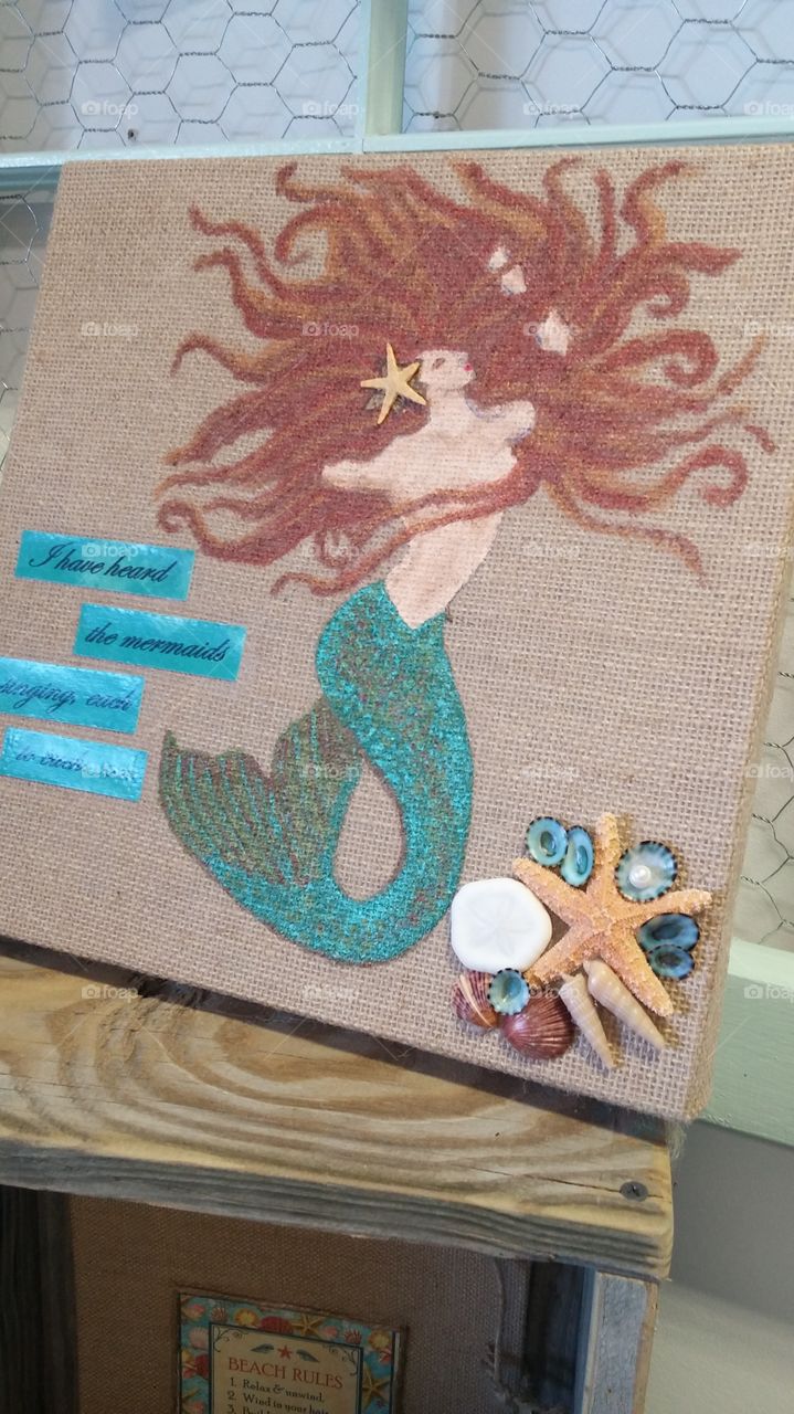 Mermaid on burlap canvas