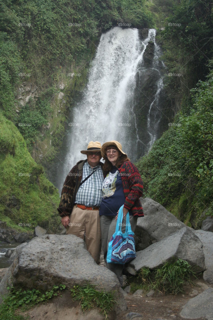 Andy and me in front of falls in Banos Ecuador