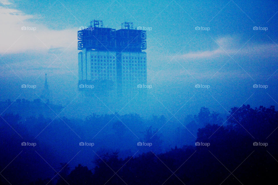 Clouds descended on a rainy day in Moscow.