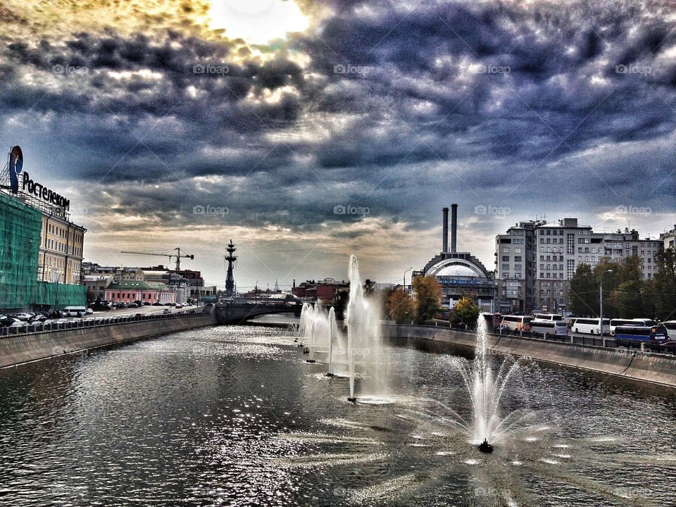 sky city fountain river by penguincody