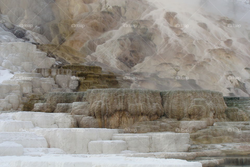 Layers of deposits at Mammoth Hot Springs
