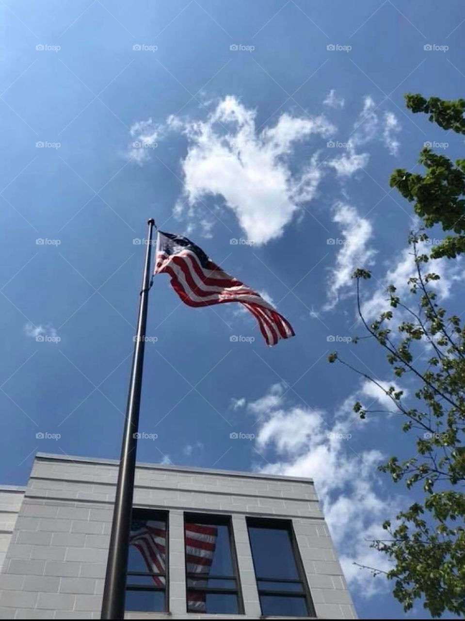 American flag sky building 