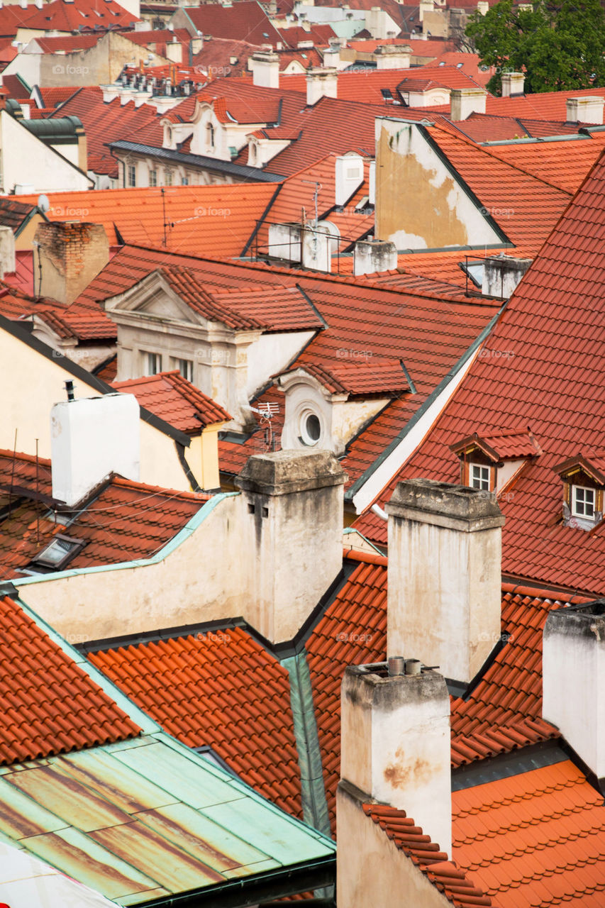 Red roofs of Prague city