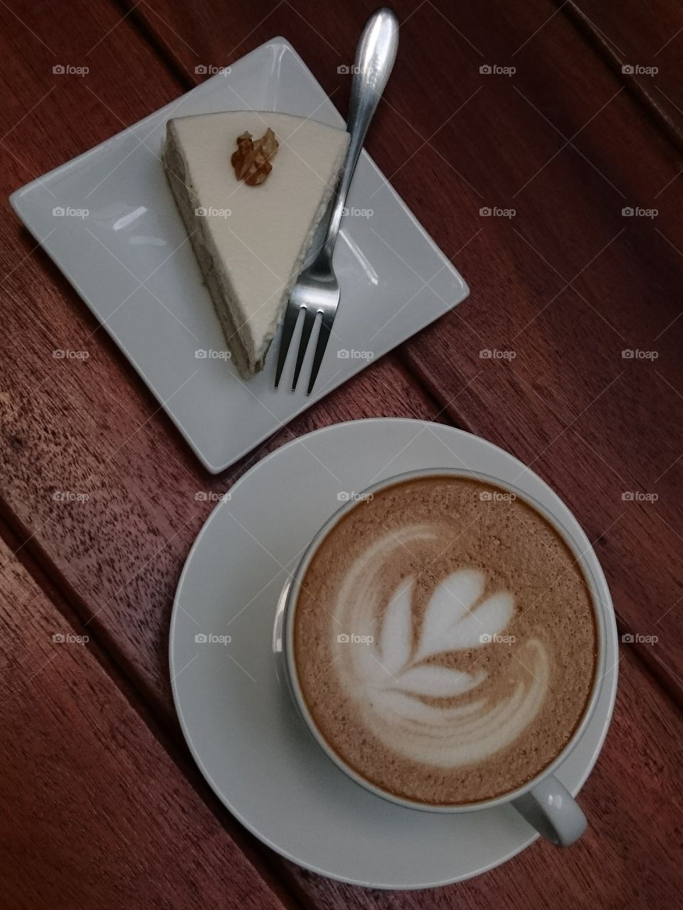 Coffee lover. feeling heaven with your favorite drinks and a slice of cake 
