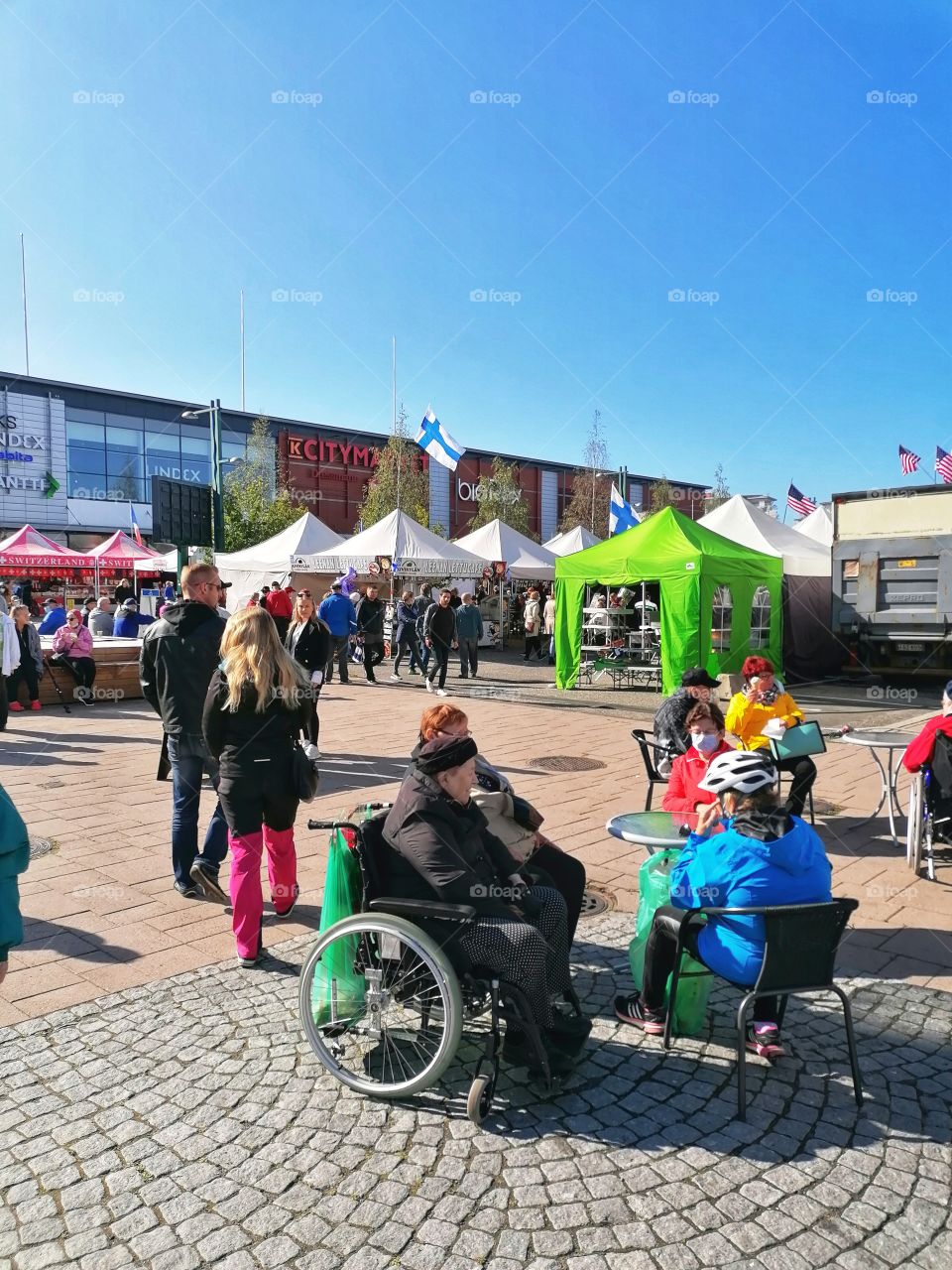 International markets in Tornio, Lapland, Finland. There are companies from several dozen different countries selling and presenting their products. People are happy when finally something happens for a long time.
