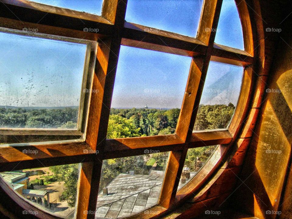 round. a window in an old mill