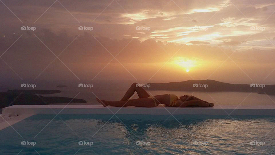 sunset and relax woman