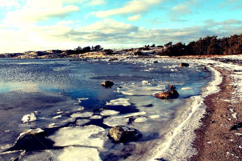 Winter scenery. Winter at the beach