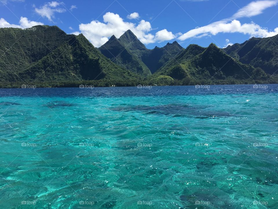 Tahiti coastline seen from Teahupoo spot