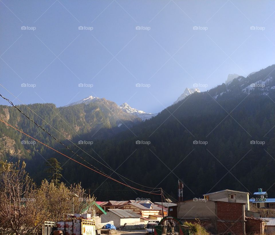 Wonderful view of snow capped mountains en route to Gangotri in the great Himalayas