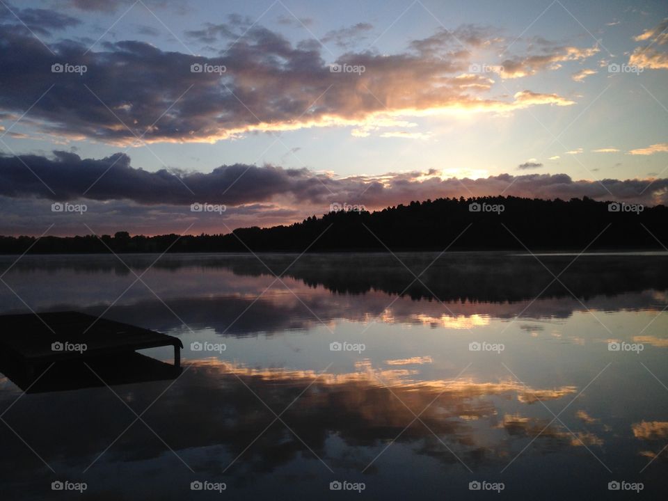 Beautiful sunrise over the lake in Poland 