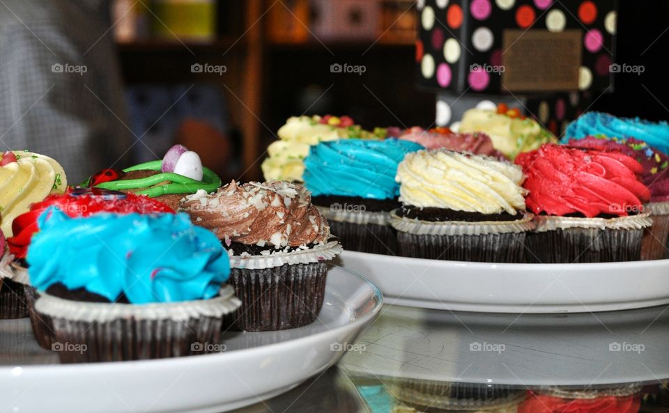 bright colorful cupcakes in British museum cafe in London