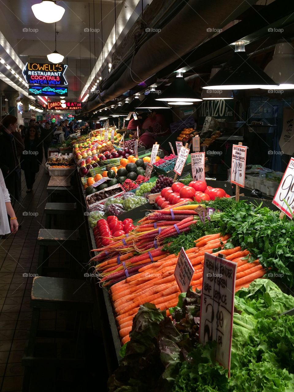 Seattle market. Waking in a Seattle market I saw this vegetable stand. Very colorful. 