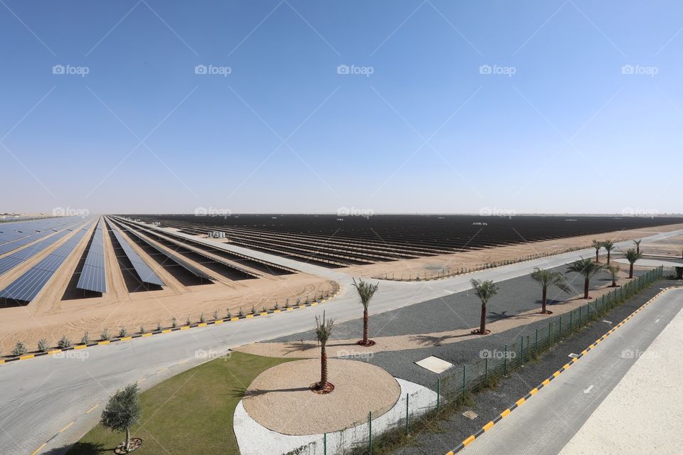 The Mohamed bin Rashid solar energy park in the desert outside Dubai, UAE