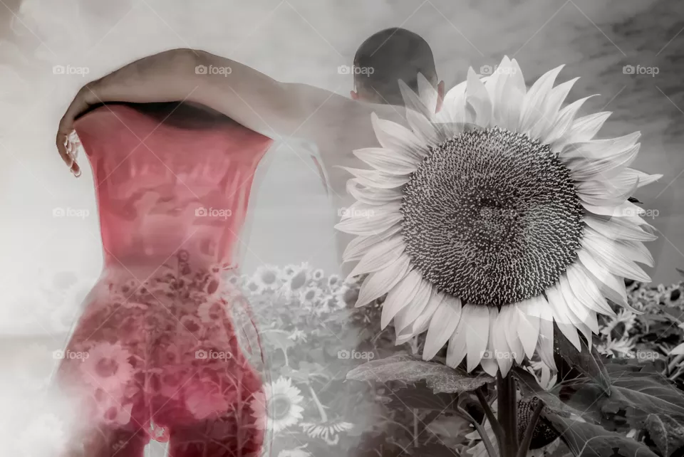 Adam and Eve, couple story, romantic dream with sunflower.