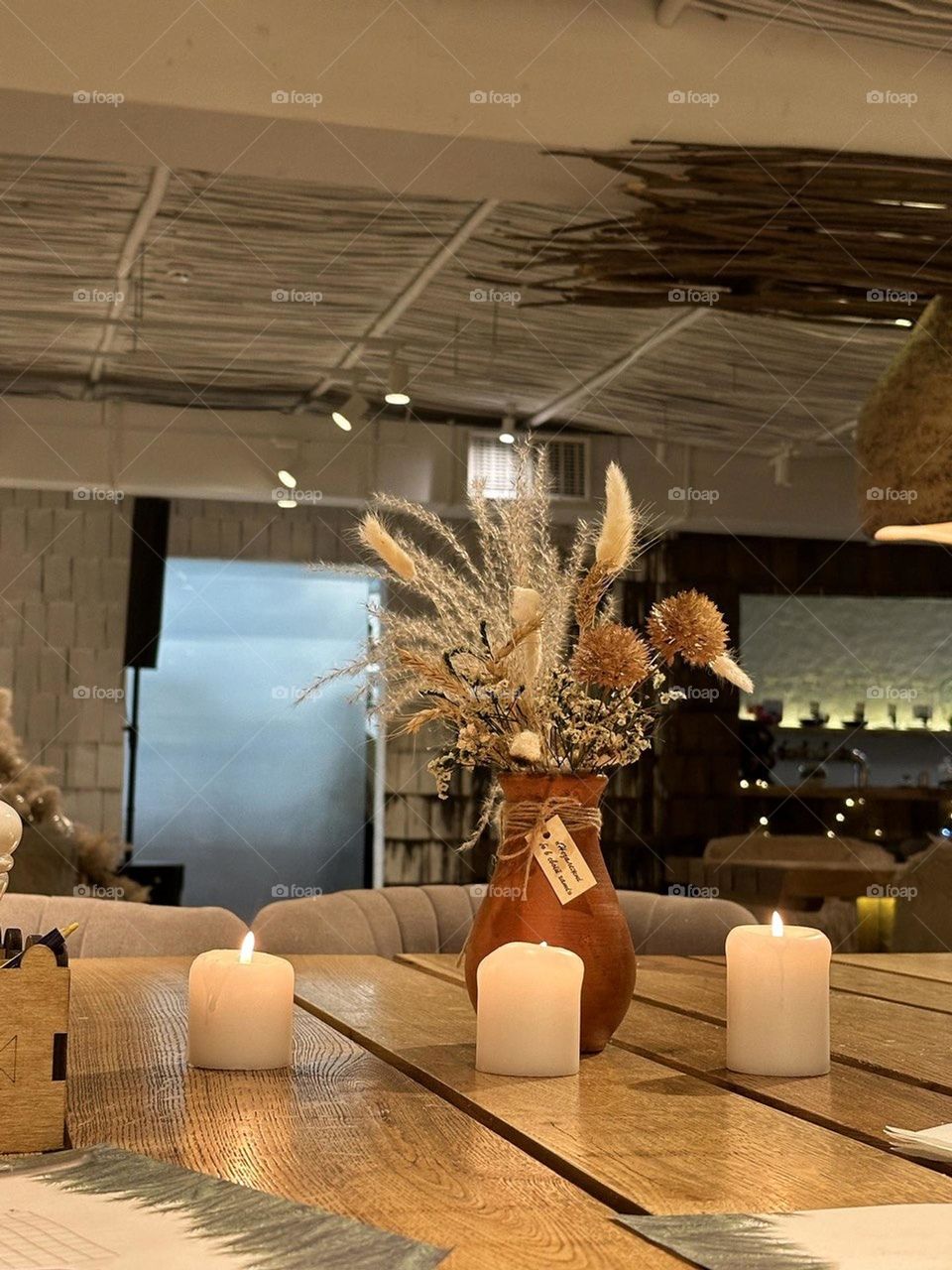 Cafe interior in beige tones