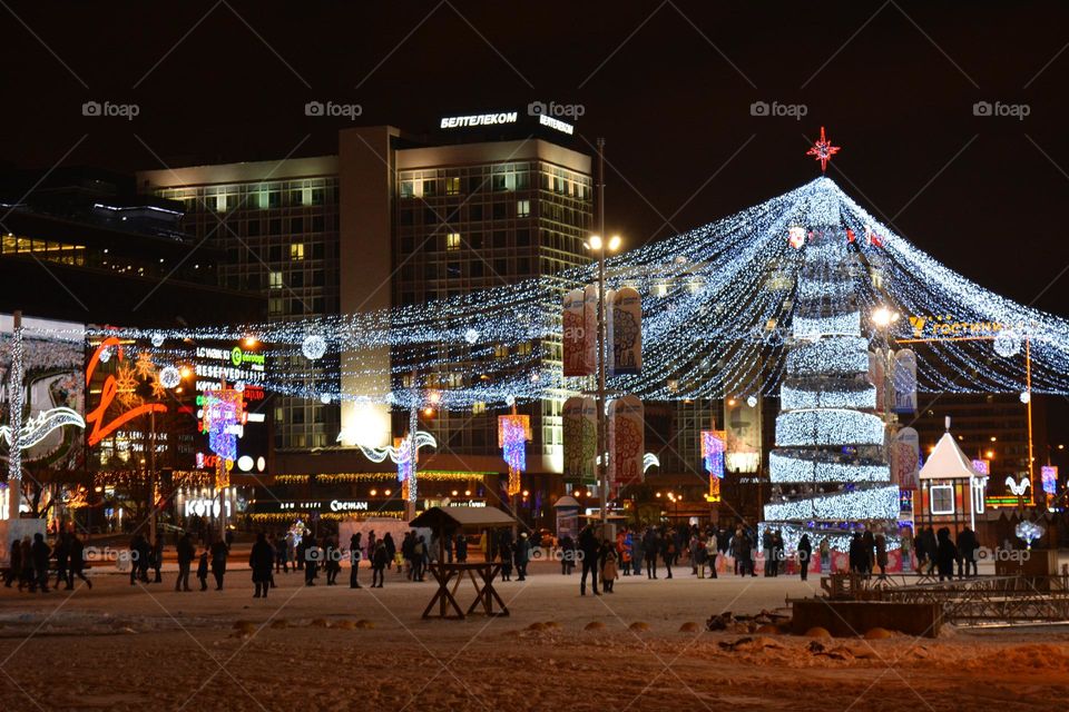 beautiful night windows light street view Christmas time