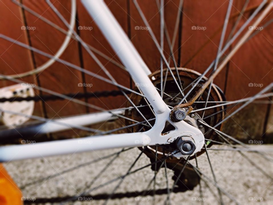Close up of old bike wheel