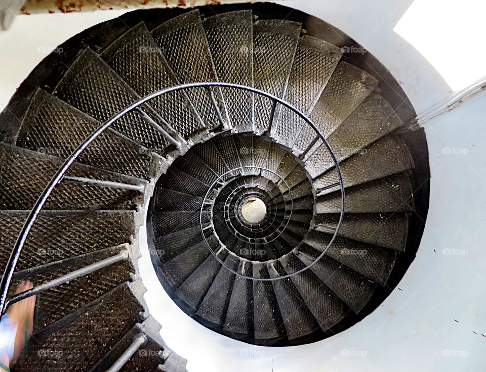 Winding staircase of a light tower. 