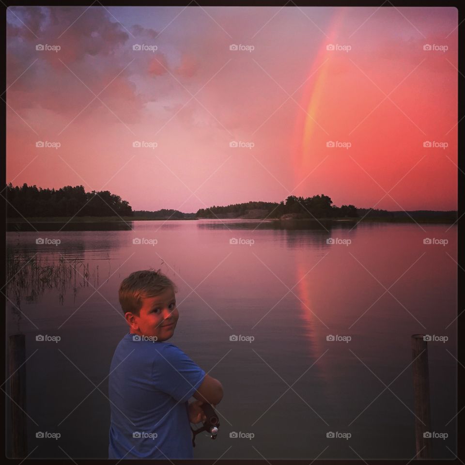 Fishing in the sunset. Took my kid fishing in the summer evening 
