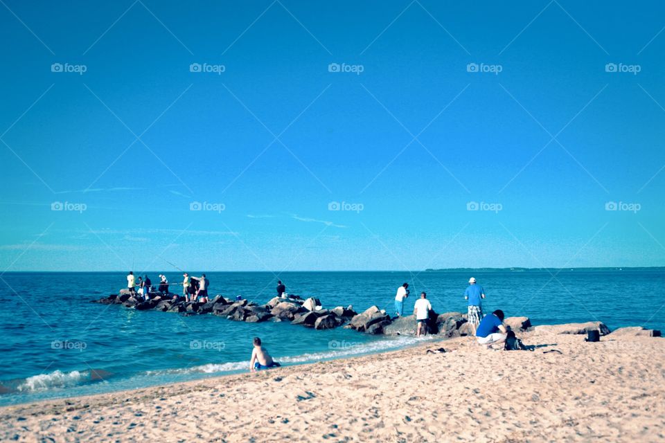 New York Sunken Meadow beach, summer, relaxation, people, swimming, sand, breeze, clear sky, day, warm, water, 