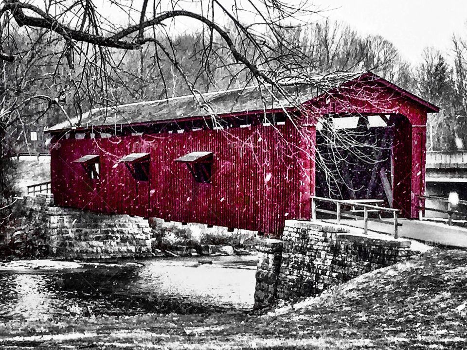 Beautiful snowy covered bridge 