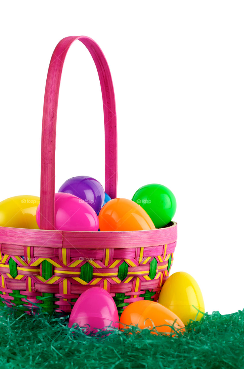 Easter basket with colored eggs