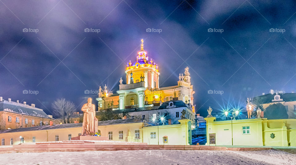 Night Lviv city scene