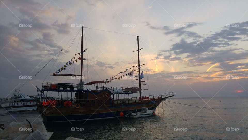 Ship at sunset