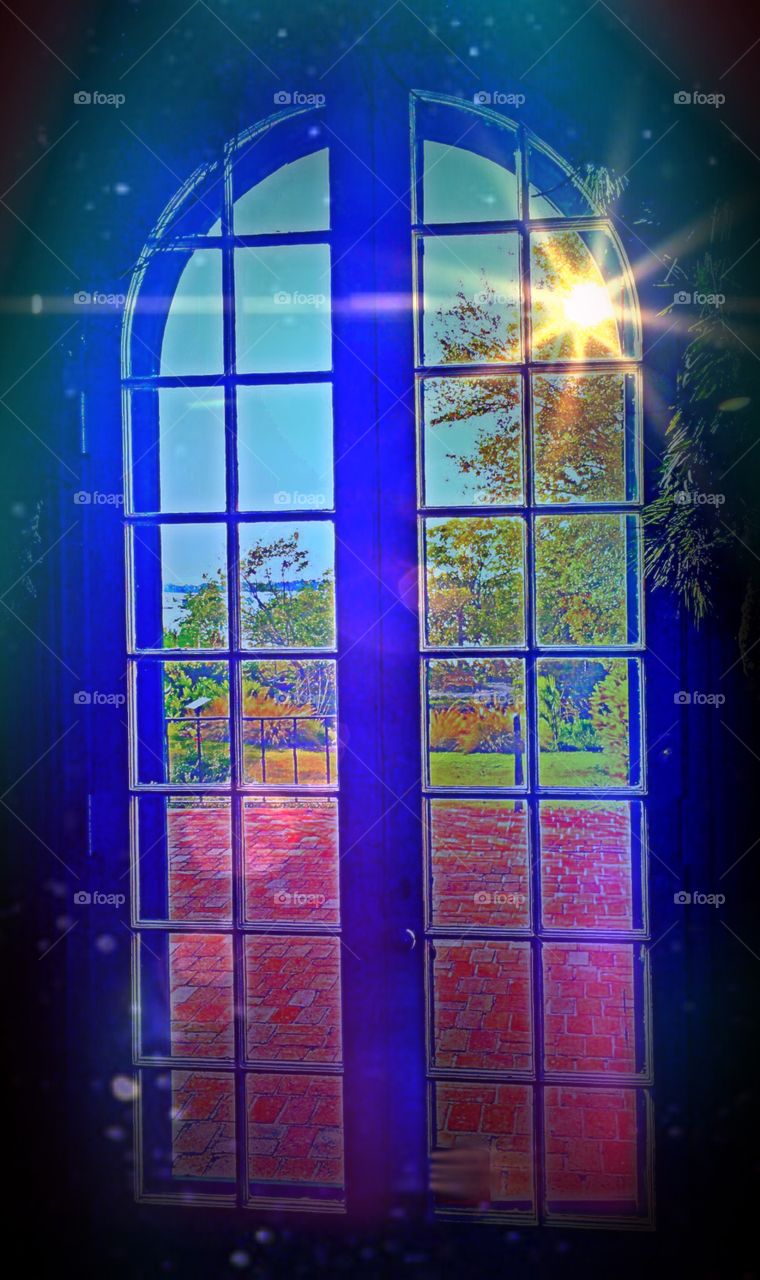 Looking outside. Looking outside through the window.