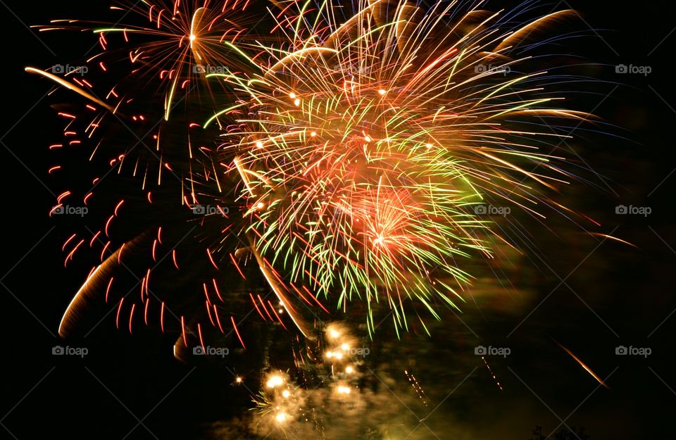 High angle view of fireworks in sky