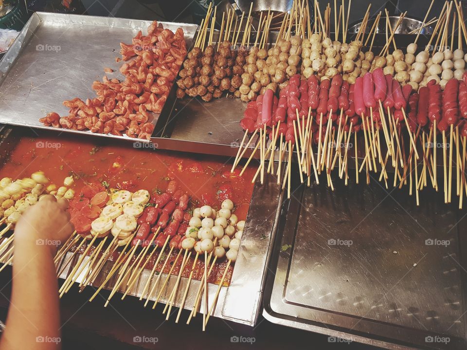 snack street food stall at the market in BangkokbThailanf