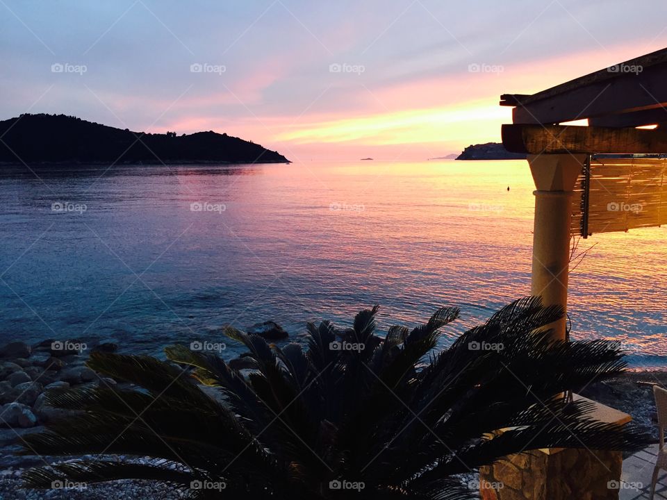 Sunset on the Adriatic Sea. From a lovely restaurant nestled on the coast near Dubrovnik Croatia 