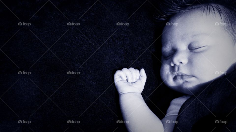 Elevated view of a baby sleeping
