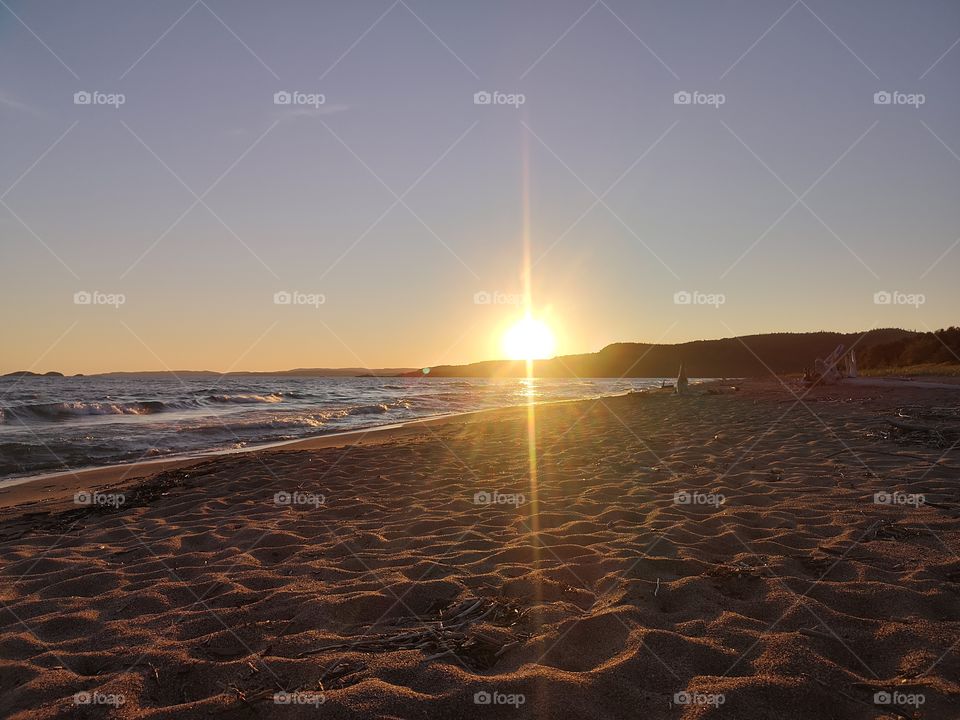 An evening at the sunset in the beach of Neys provincial park, Ontario, Canada.