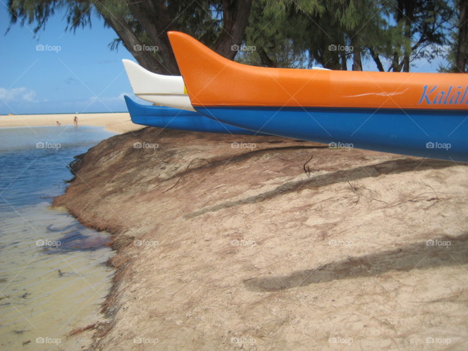 Outrigger Parking Only. Outrigger Canoes Parked and Ready