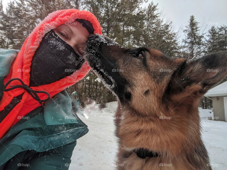 Just a girl and her best friend on a cold winter day