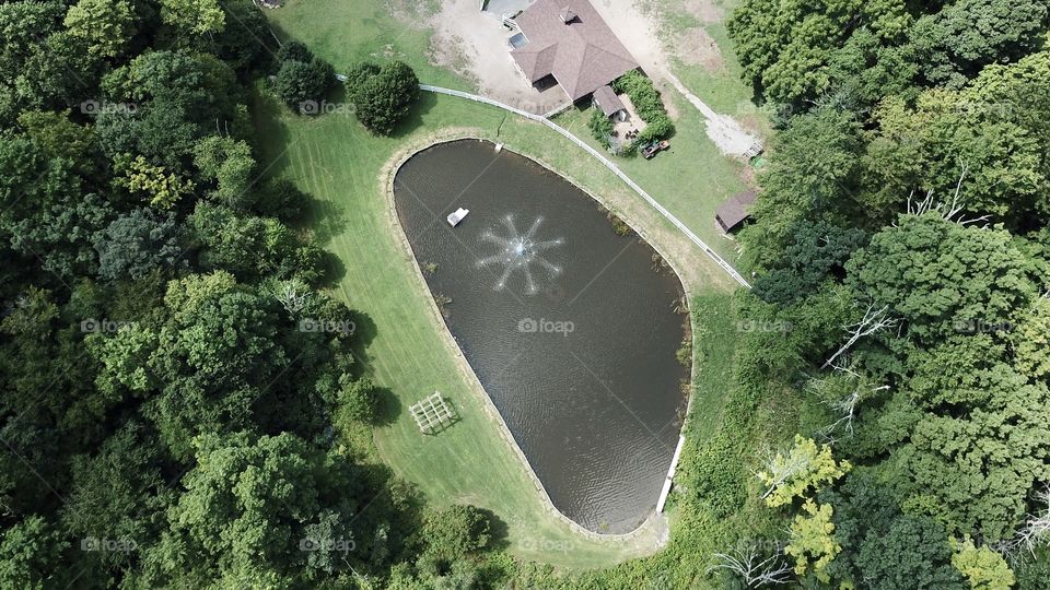 Horse farm pond and fountain