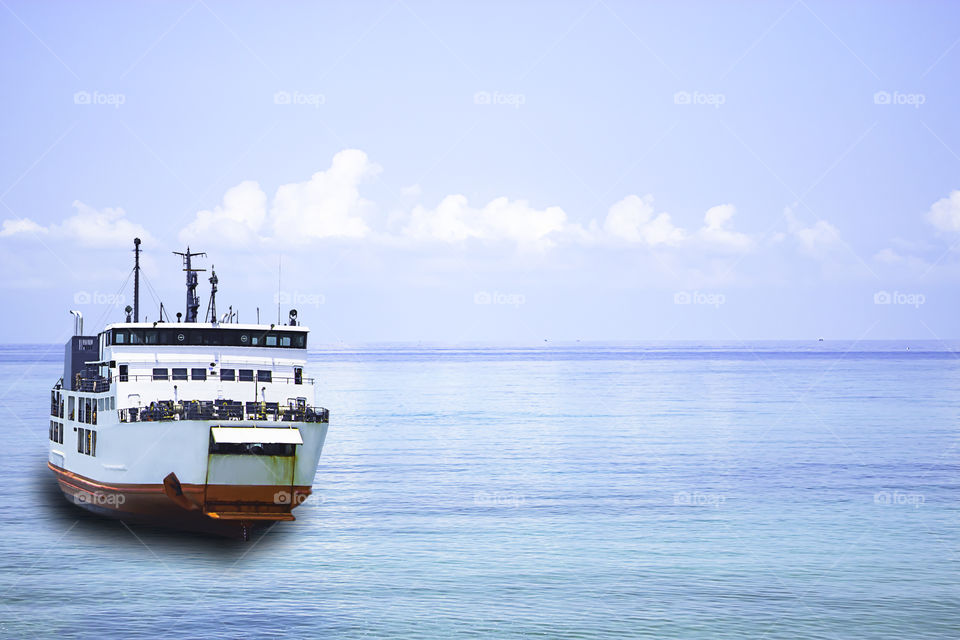 Ferry boat crossing in Sea at The Gulf of Thailand, Surat Thani