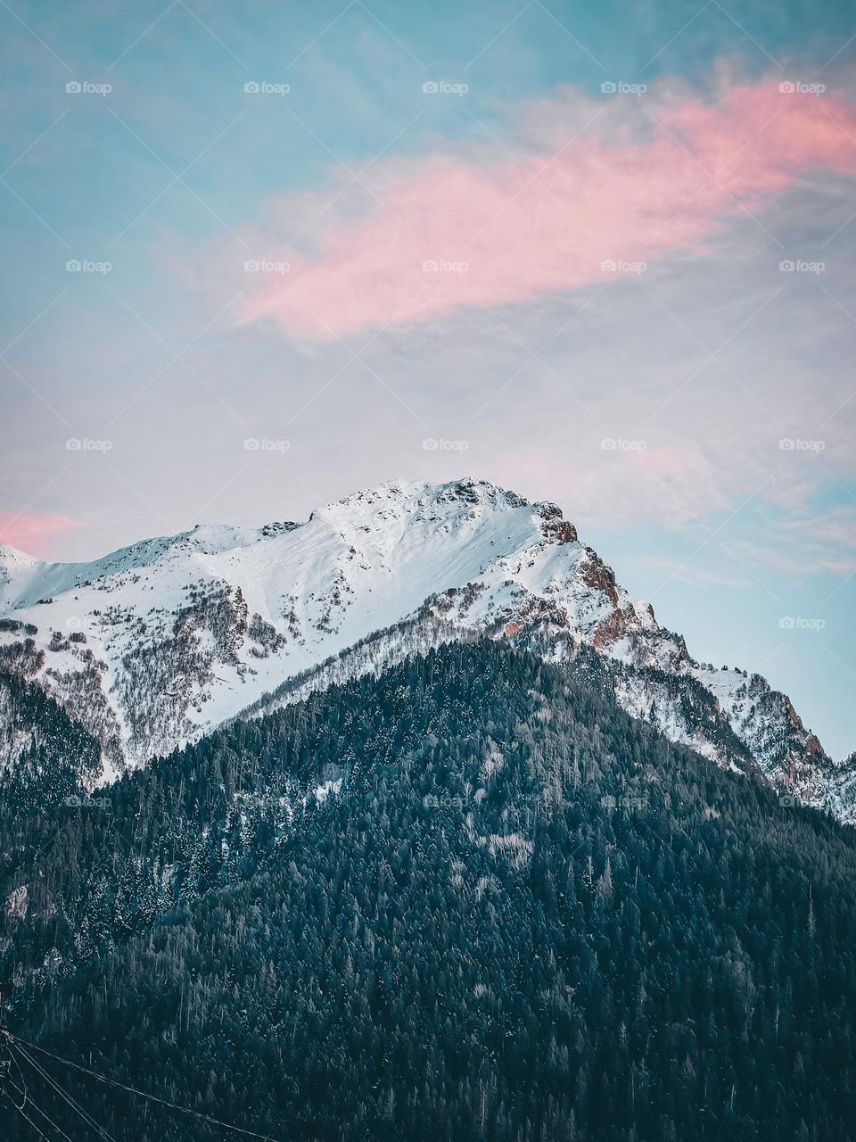 A mountain on the background of sunset